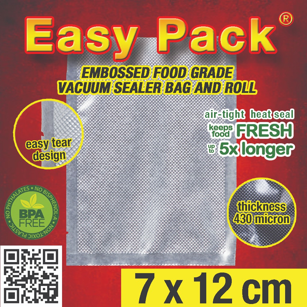7x12 PLASTIC VACUUM EMBOSSED PLASTIK VAKUM EMBOSS BAG &quot;EASY PACK&quot; 430 MICRON Vacum Embos Food Sealer
