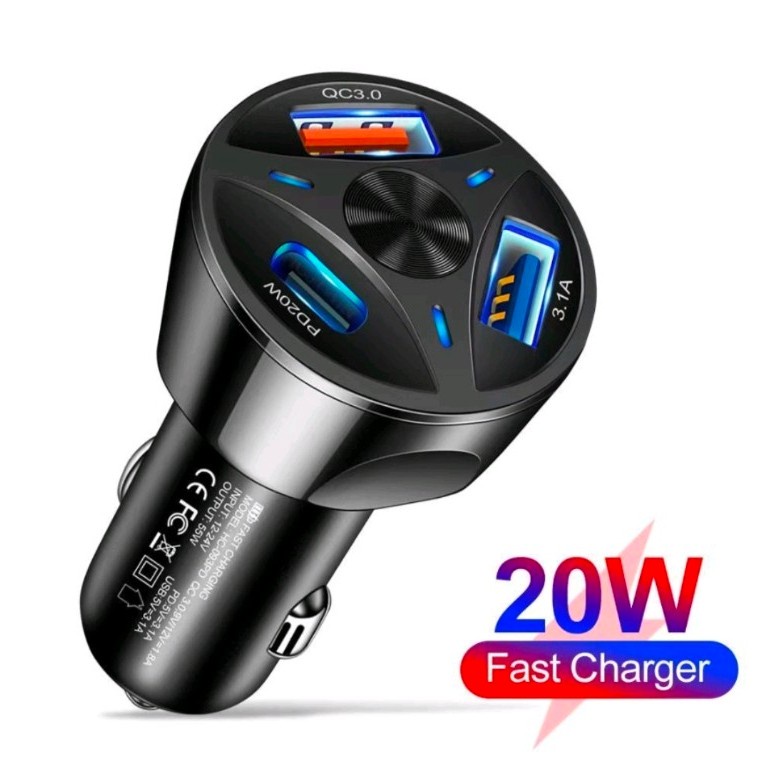 Car Charger Colokan Mobil 3 Ports QC3.0 3.1A Qualcomm Black White