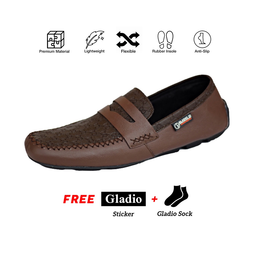 Sepatu Pria Gladio slip on kulit _ Gladio Verda Coklat