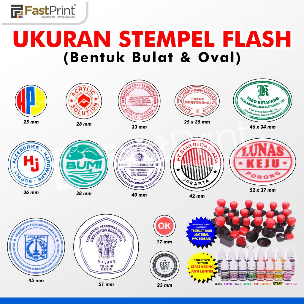 Gagang Stempel Flash Kilat Warna Ukuran Bulat 12 12MM