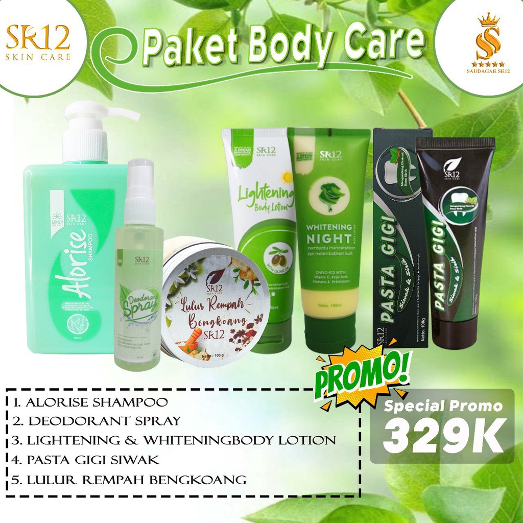 Paket body care Sr12 Paket perawatan tubuh Sabun mandi Body lotion Shampoo Lulur Deodorant spray Mencerahkan Merawat kulit tubuh Bpom Original Berkualitas Murah Terlaris Cod