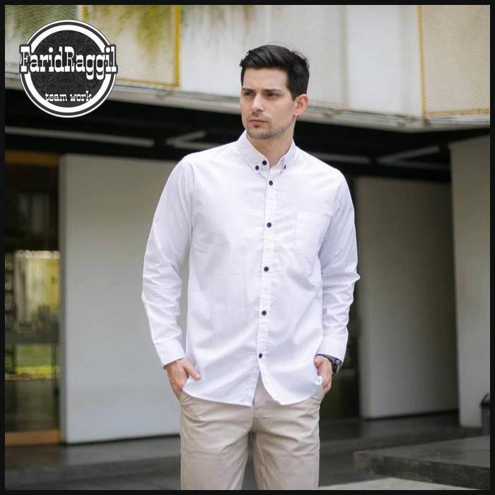 Kemeja Polos Putih Lengan Panjang Shanghai / Kemeja Pria - Putih, M