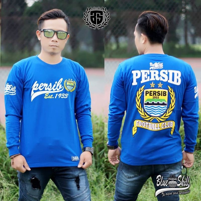 Kaos persib panjang persib est 1933 pria &amp; wanita / pakaian dewasa / atasan dewasa / baju tangan panjang dewasa / kaos panjang originalblueskill