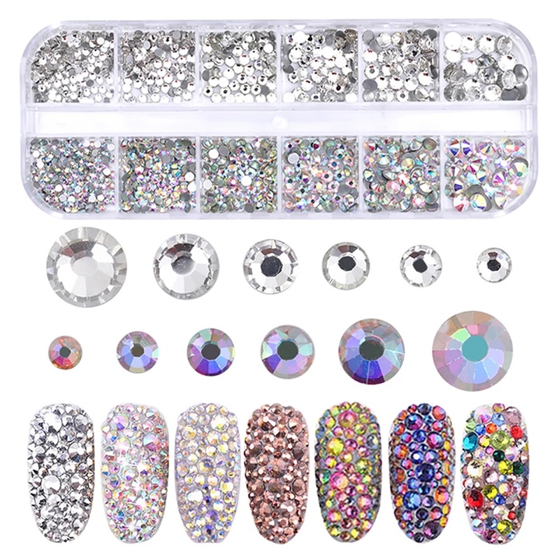 1 Kotak Stiker Kristal Berlian Imitasi AB FlatBack 3D Aksesoris Nail Art / Manicure DIY