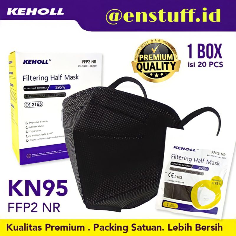 Masker Kn95 Masker Kn 95 PREMIUM Hitam Black Premium FFP2 PUTIH white 5Ply 5 ply KEHOLL KN95 (1 PCS)