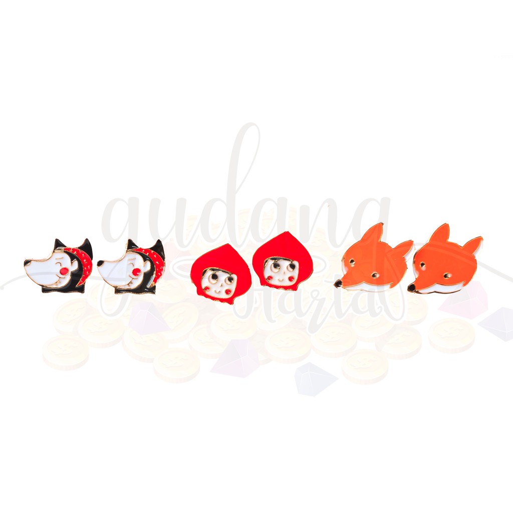 Anting Tusuk Kerudung Merah Red Riding Hood Wolves Foxes GH 203358