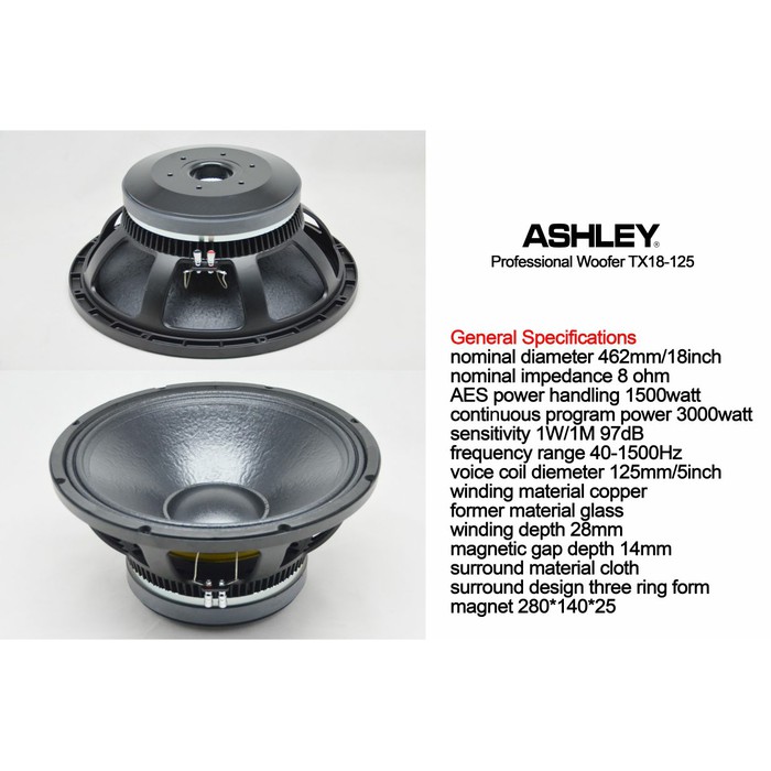 SPEAKER WOOFER ASHLEY TX18-125 ( 18 INCH ) ORIGINAL