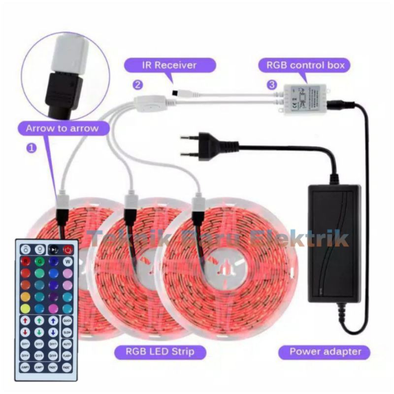 AKET LAMPU TIDUR LED STRIP RGB SMD 2835 5050 HIASAN KAMAR 15M DIY AESTETIC REMOTE BESAR ADAPTOR TEMPEL DINDING DISCO LID  WARNA WARNI AULIASANTY  NATAL AQUARIUM 24 TOMBOL 44 TOMBOL CEWEK COWOK GAMERS MEJA PLAFON CEILING 15 METER