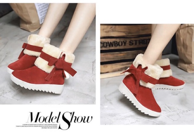 IMPORT Boots Fur Sepatu Boots Suede Bulu Winter Import Musim Lapis Bulu Hangat Lembut Dingin Pita