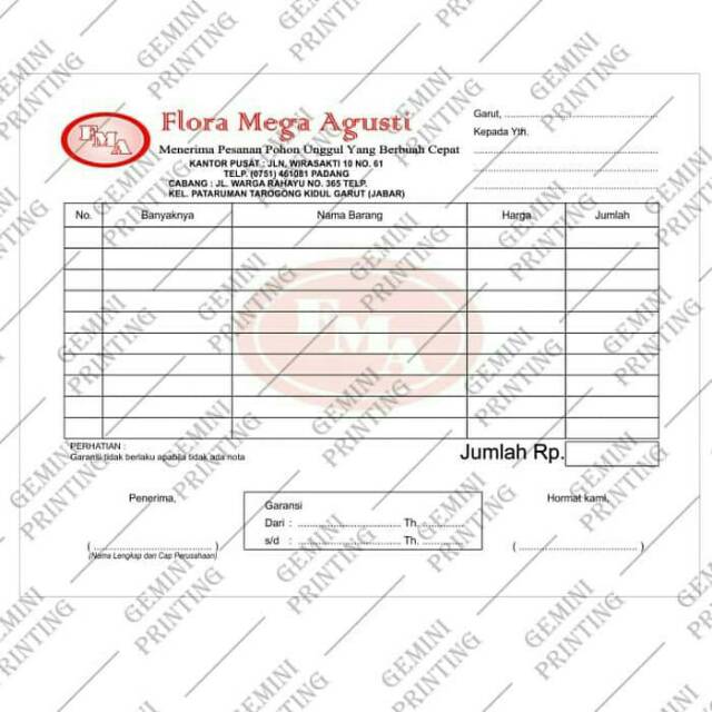 Cetak Nota Murah 2 Rangkap Custom