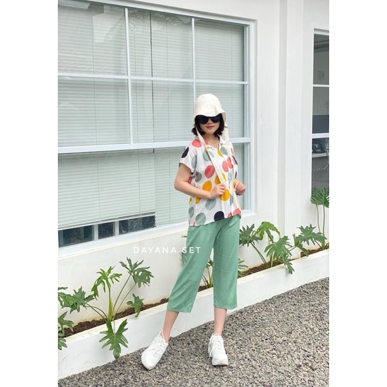 setelan celana 7/8 /dayana set/setelan atas motif bawah polos/COD-M