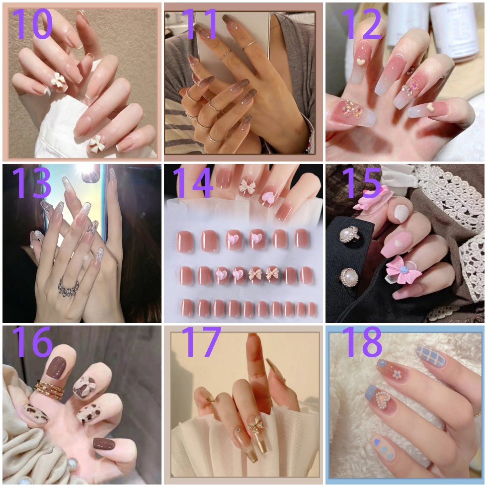 24pcs / Set stiker kuku palsu anti nail air 3d imlek kuku palsu murah pengantin panjang pendek anak bening polos wedding kaki manikur set nail sticker art