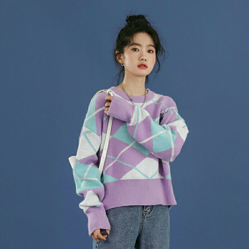 Sullivan Sweater Argyle Lilac Korean/sweater sullivan argyle