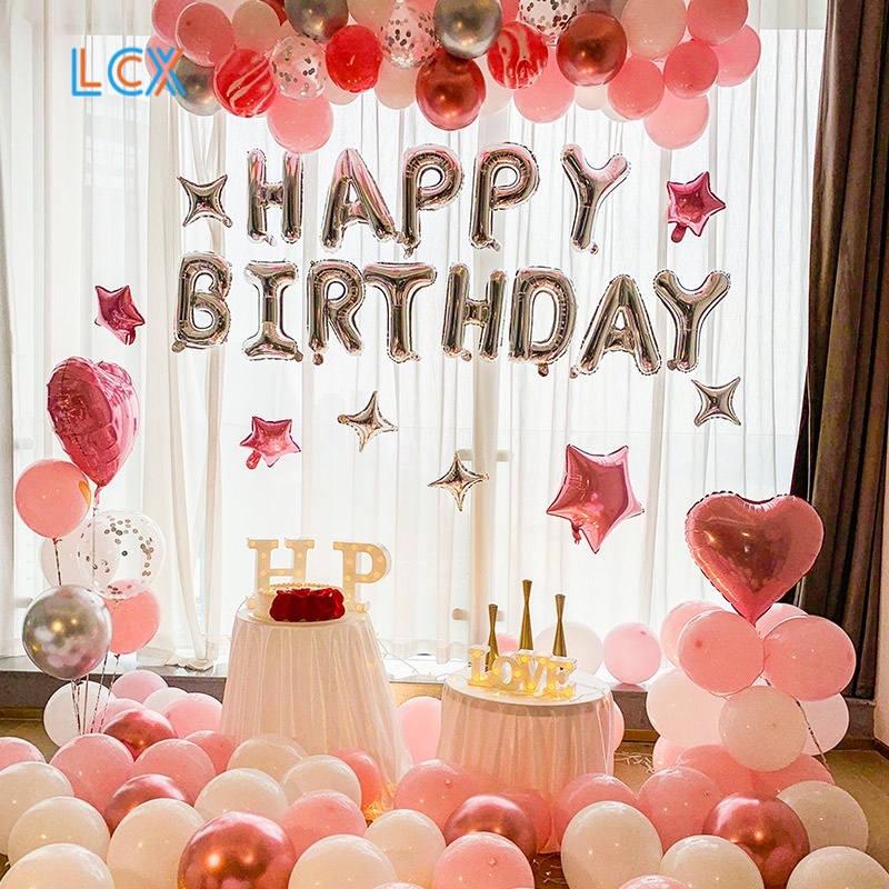 LCX Balon Foil Tulisan Happy Birthday Balon Foil Huruf Gold Warna Pelangi