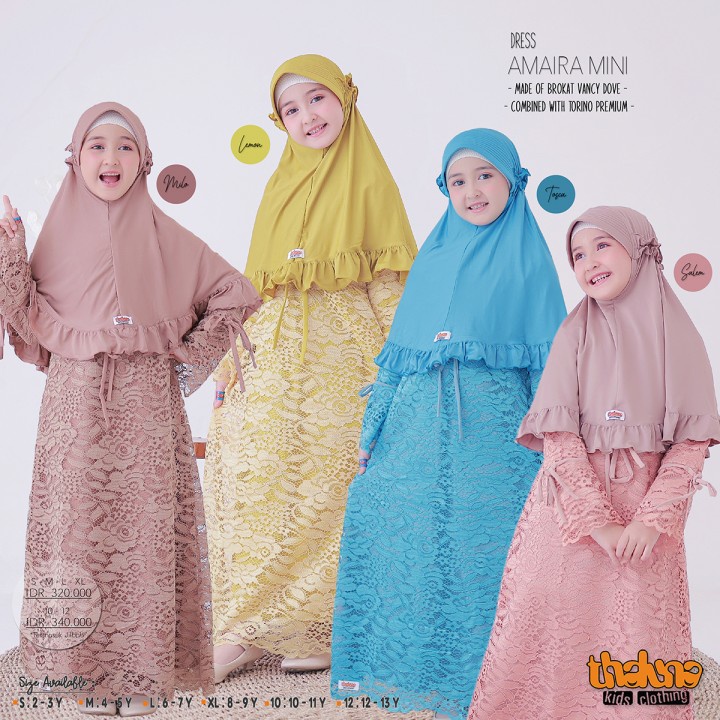 set baju gamis pesta brokat anak perempuan cewek muslim brukat amaira mini tln