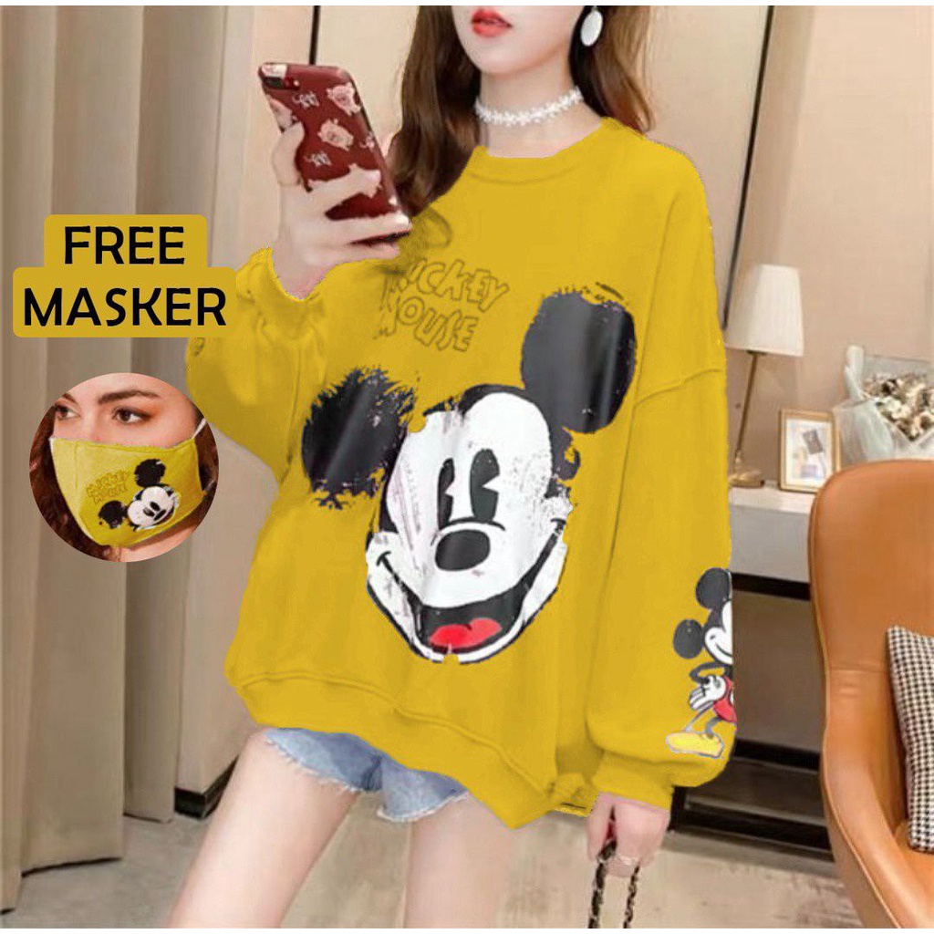 ATASAN SWEATER MIKER BONUS MASKER FREE / PAKAIAN FASHION WANITA LENGAN PANJANG TERLARIS