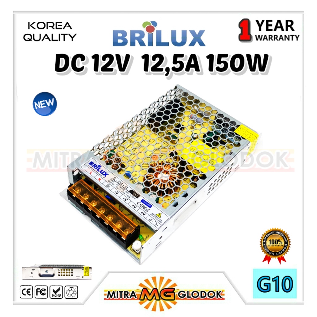 BRILUX POWER SUPPLY INDOOR TRAFO TRAVO 12V DC 12.5A 150W SUPER HIGH QUALITY - GARANSI 1 TAHUN - G10