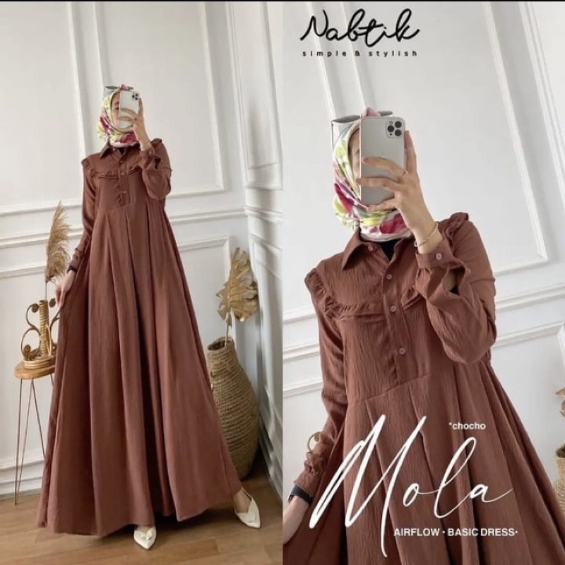 PGMT - TERMURAH MOLA DRESS CRINKLE AIRFLOW GAMIS POLOS MUSLIMAH WANITA