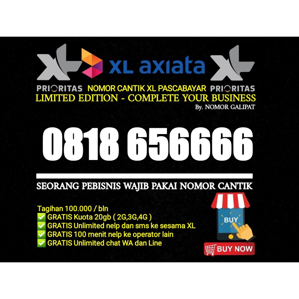 NOMOR CANTIK XL-AXIATA 10 DIGIT PRIORITAS PASCABAYAR SERIES KWARTED EKOR SERASA PANCA 0818 656666