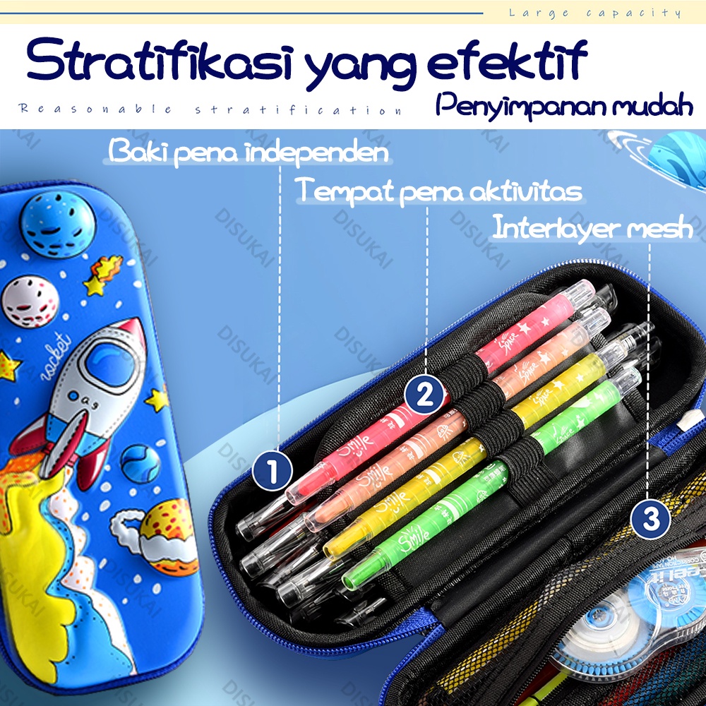 【Stok Baru】Kotak pensil kartun 3D Sekolah mulai Menghadiri kelas  Penyimpanan Anak Tahan air  Tidak mudah kotor Ukuran besar