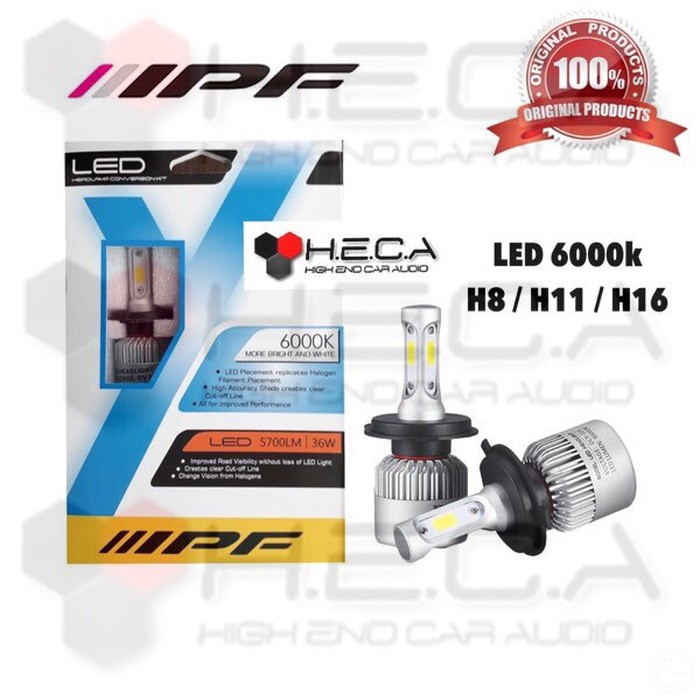 LED IPF H8 & H11 & H16 6000k Lampu Mobil Bohlam ORIGINAL
