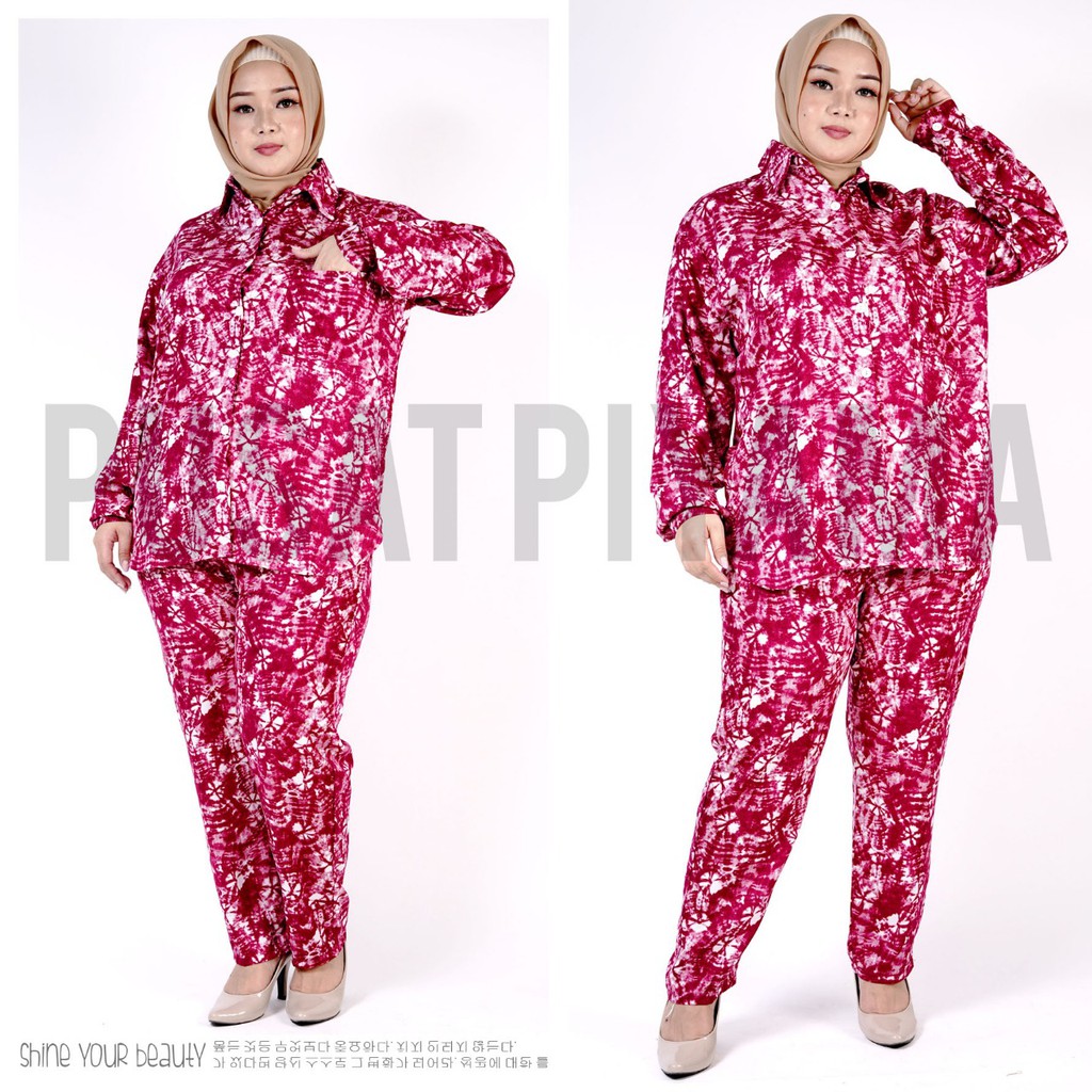 DAILY SET PIYAMA TIE DYE SET LENGAN PANJANG BIG SIZE  / SETELAN BAJU TIDUR RAYON / PIYAMA KEKINIAN