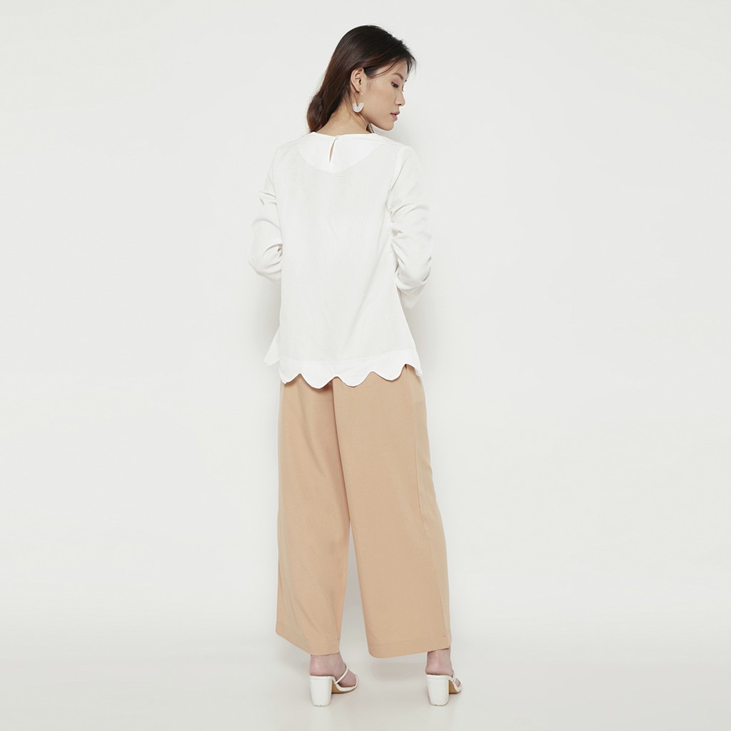 IE.DEMODE Arcane Blouse Wanita Atasan Kerja Kantor Polos Putih Basic Lengan Panjang Polos Putih-3