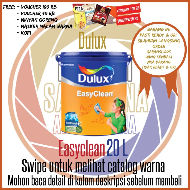 Dulux Easy Clean Putih 1501/ Warna / 20 L / Cat Anti Noda Galon