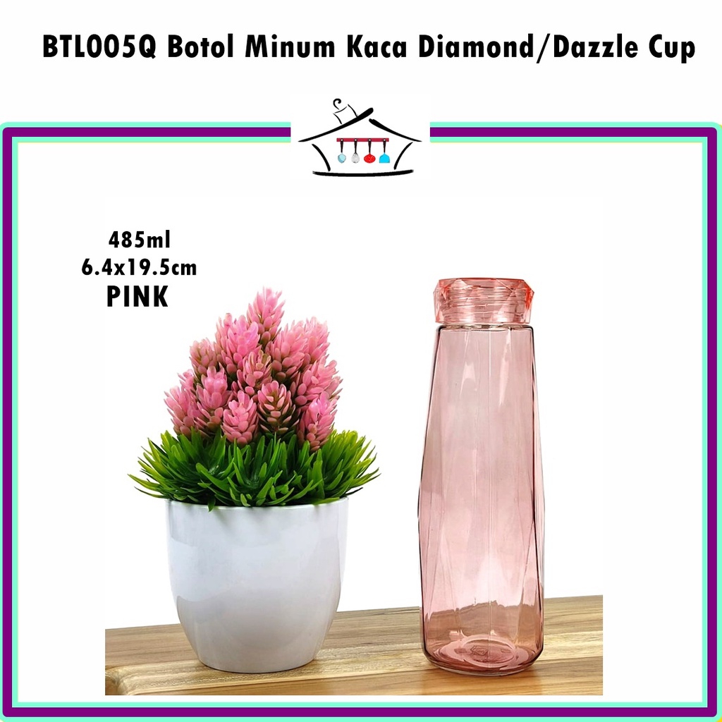 BTO005Q Botol Minum Kaca Diamond Anti Tumpah 485ml