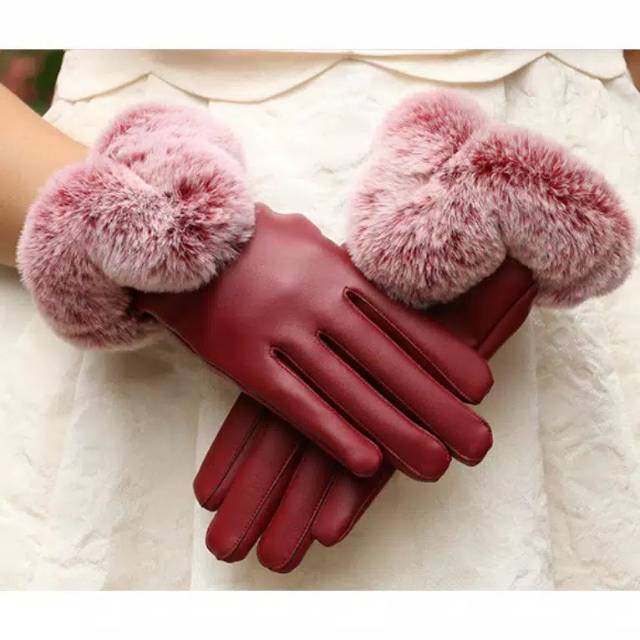 Woman Winter PU Leather Touchscreen Gloves Sarung Tangan Wanita Musim Dingin Gugur Layar Sentuh