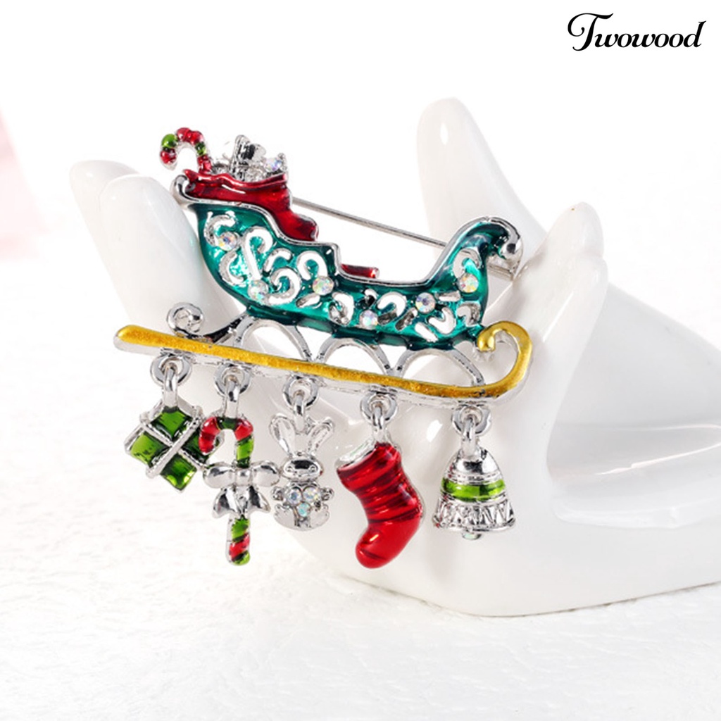 Twowood Christmas Gift Car Shape Brooch Pin Rhinestone Alloy Crutch Socks Bell Pendant Enamel Pin Friends Gift