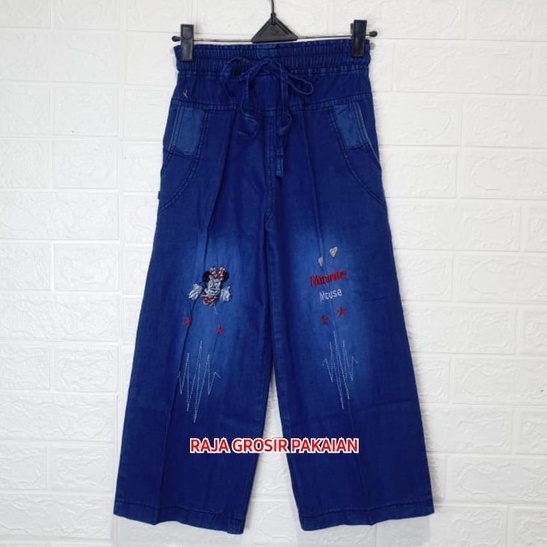 Celana Kulot Jeans Anak Bordir Gambar Kartun  Usia 3-12 Thn Bisa Pilih Gambar / Jeans Premium