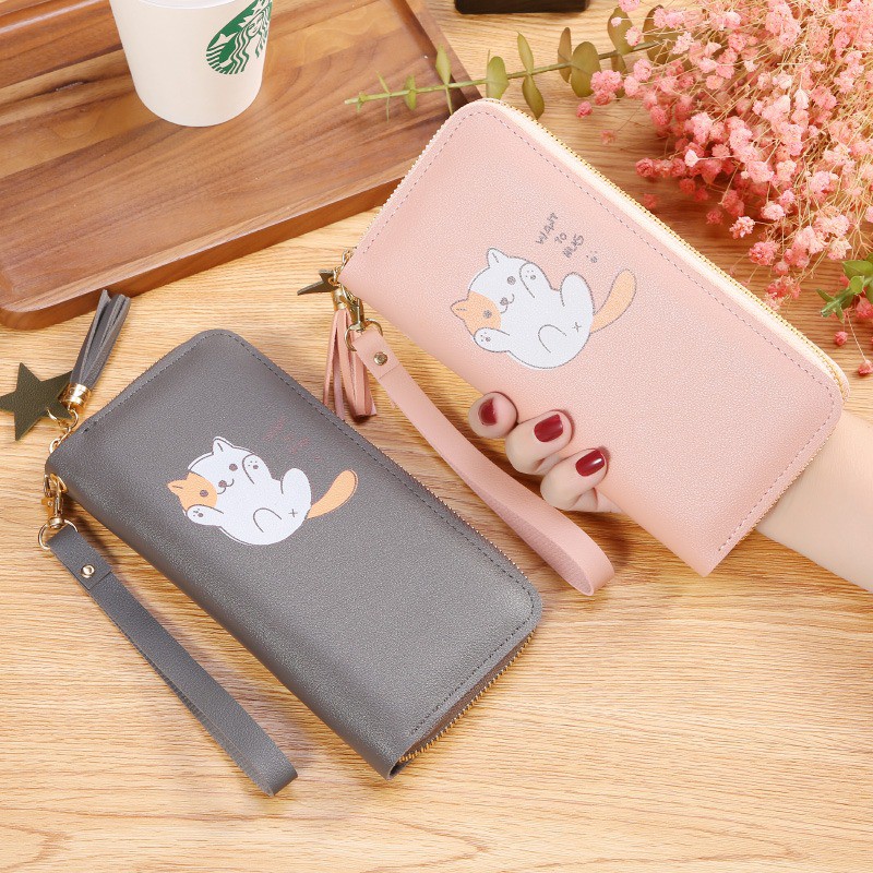 EV - D117 DOMPET PANJANG WANITA  DENGAN KARAKTER CAT CUTE