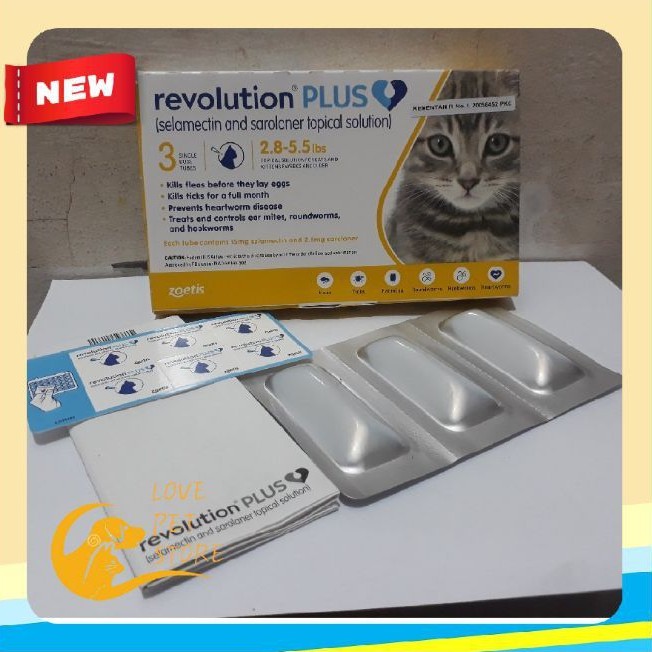 Revolution plus cat kitten 2.8-55lbs(berat badan 1 - 2.5kg) obat kutu anak kucing 1 tube
