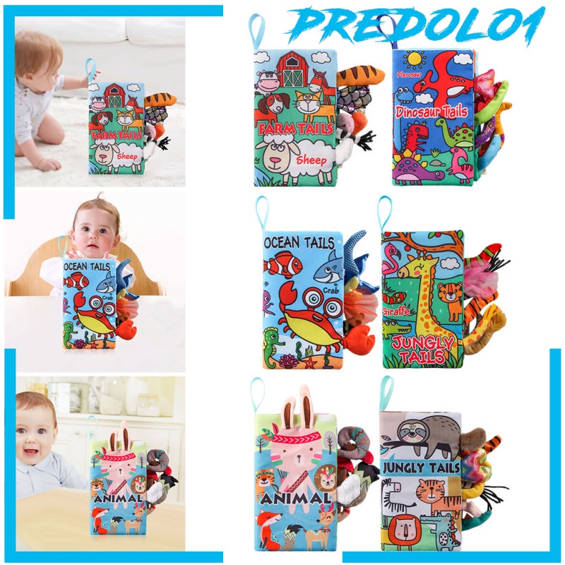 [PREDOLO1] Portable Babies Cloth Book, Animal Tail Touch and Feel Early Development Interactive Toys, Soft