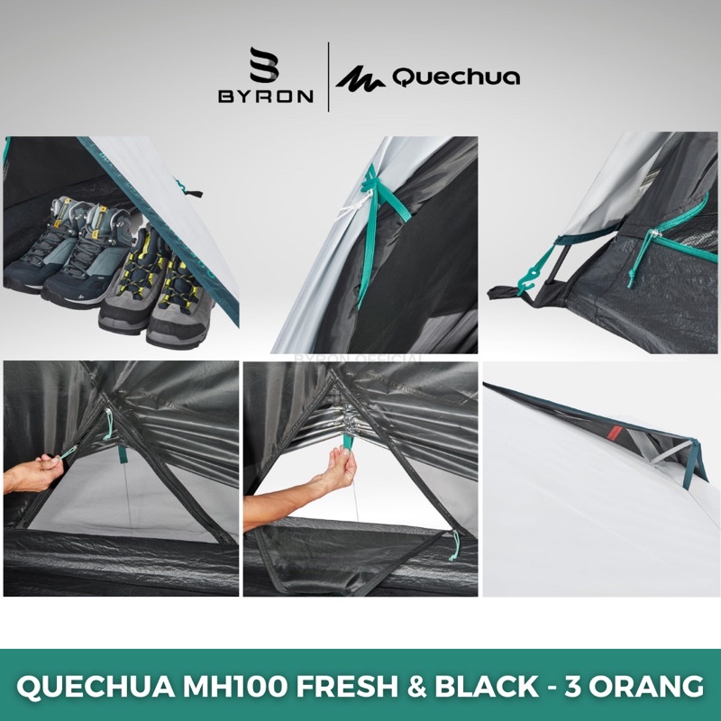 QUECHUA MH100 Fresh &amp; Black Tenda Camping 3 Orang