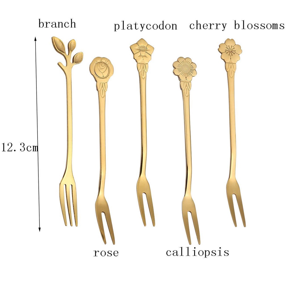 [Elegan] Garpu Mini Dua Cabang Untuk Dessert, Kue Kreatif Stainless Steel Aksesoris Dapur Salad Fork