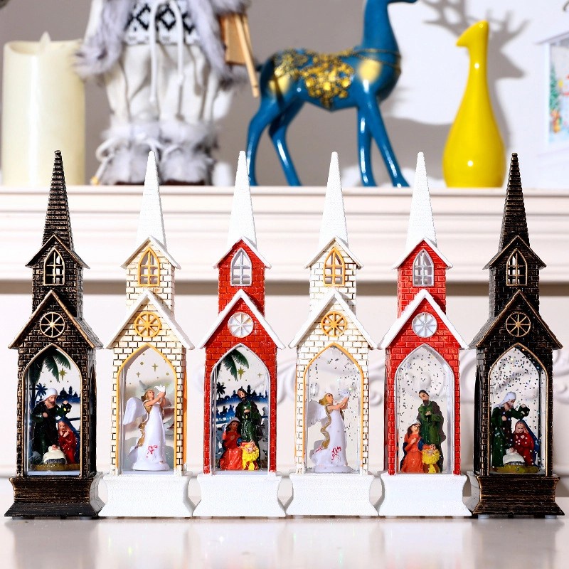 Pajangan Natal Lentera LED Snowglobe Kotak Salju Kado Gereja Katedral