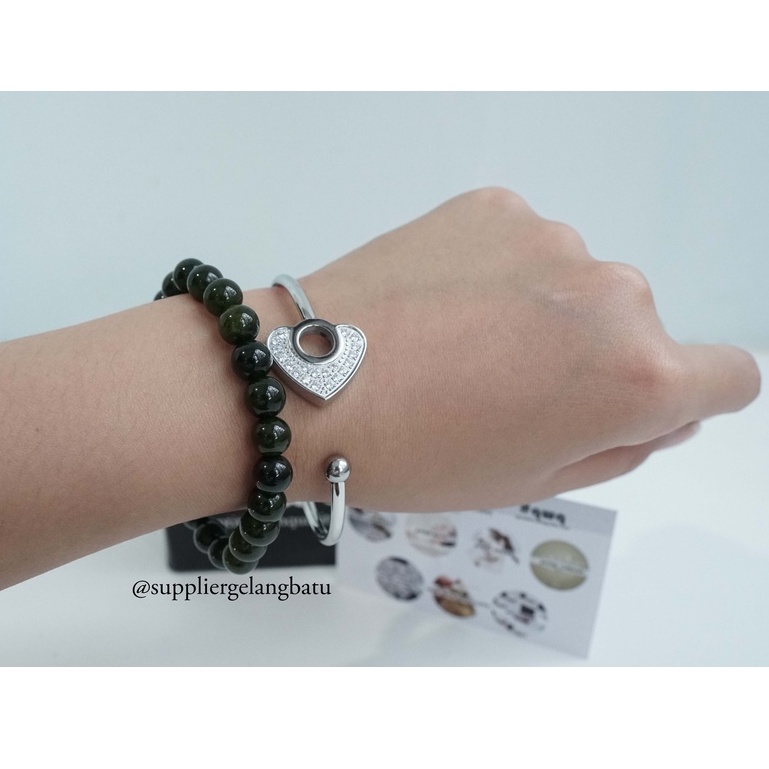 BLACK JADE dan LOVE MATA gelang batu + titanium natural SWAROVSKI