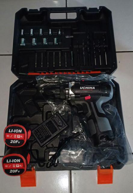 Mesin Bor Baterai Cordless Besi Kayu Tembok Beton  Merk Uchiha Japan Promo Gila