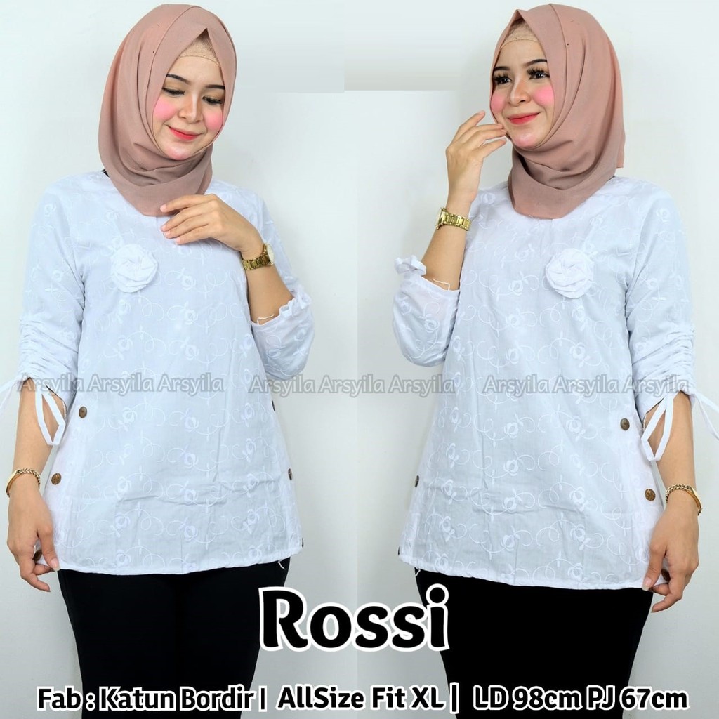 ROSSI BLOUSE ATASAN MAWAR PUTIH KATUN BR