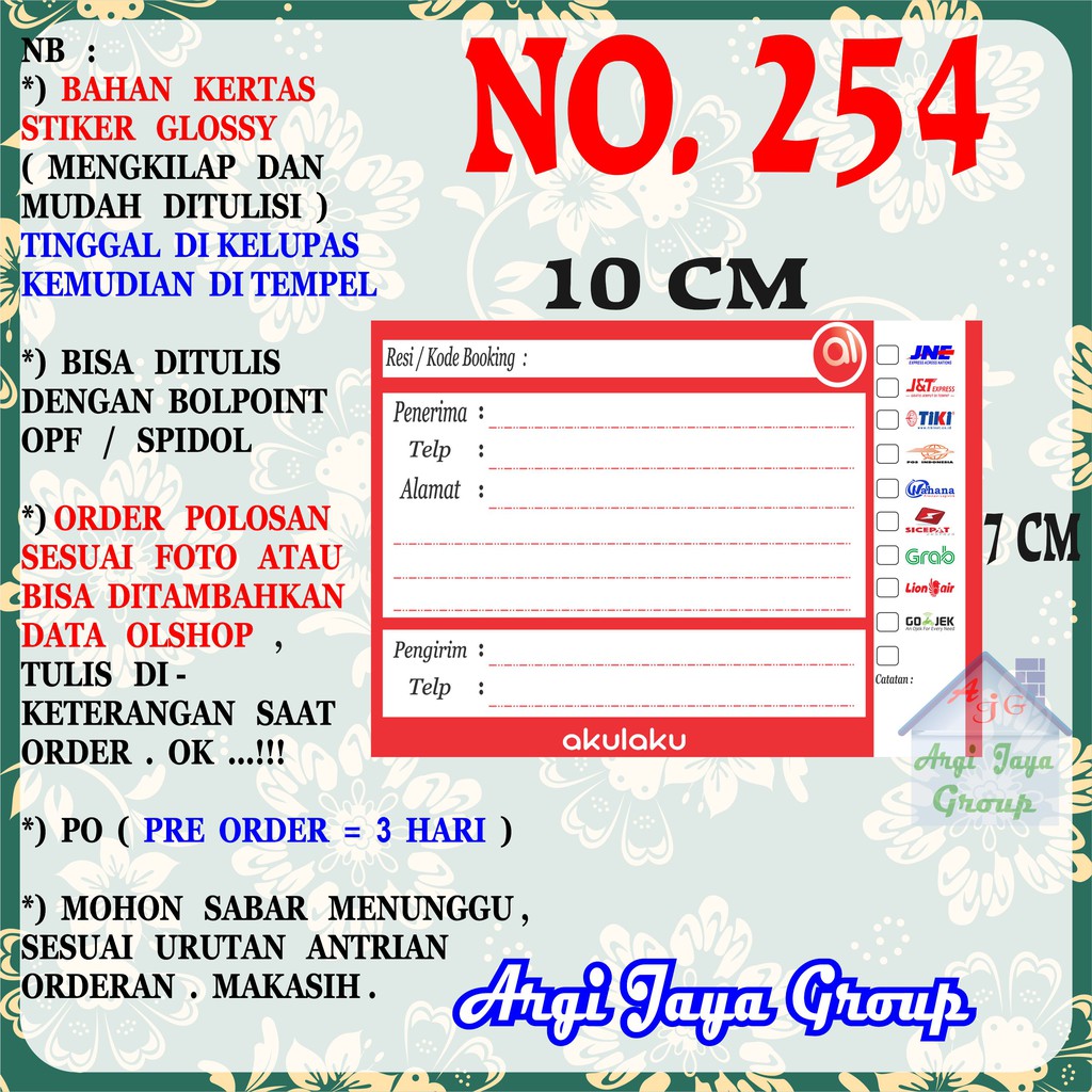 

Stiker Pengiriman - Sticker Alamat Olshop Murah Nomer 254 - 10x7 cm - Glossy