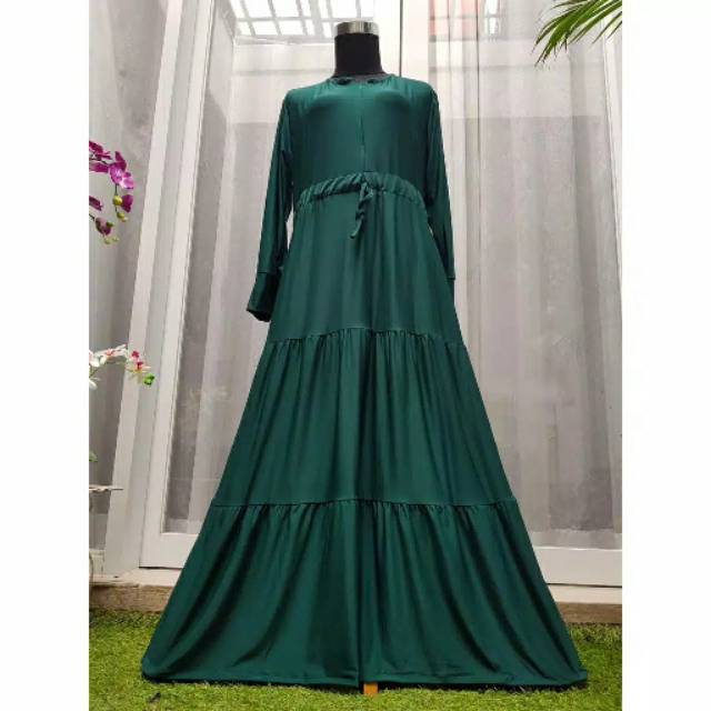 Gamis JERSEY Susun Polos Busui HIJAU BOTOL / Seragam Gamis Busui Susun Hijau