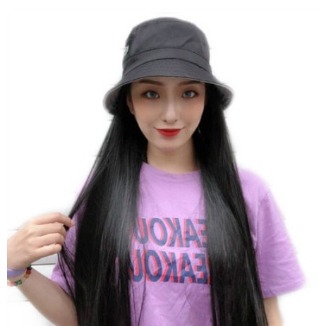 Wig Topi - Wig Topi Bucket Long Straight - Wig Wanita Model Topi