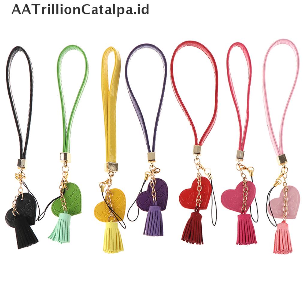 (AATrillionCatalpa) Tali Lanyard Motif Hati Aksen Rumbai Untuk Gantungan Kunci / Handphone