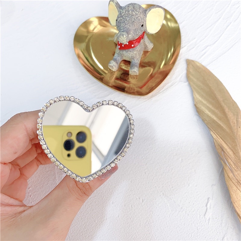 DIAMOND Tempelan Mirror Hati / Popsocket Mirror Heart