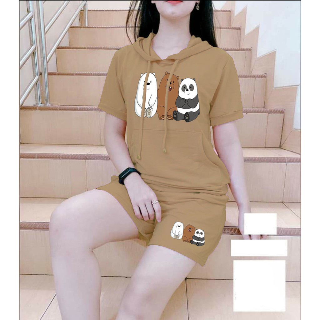 Tq88indonesia Baju Setelan Wanita Terbaru / Set Panda  / Baju Set Kaos Cewek Terbaru / Stelan Santai Cewek / Set Celana Pendek / Ootd / Outfit Terbaru