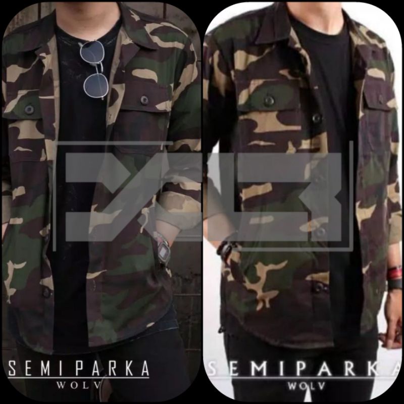 Jaket semi Parka Loreng || Jaket Wolf || Kemeja Pria || Beli 1kodi gratis 1pcs
