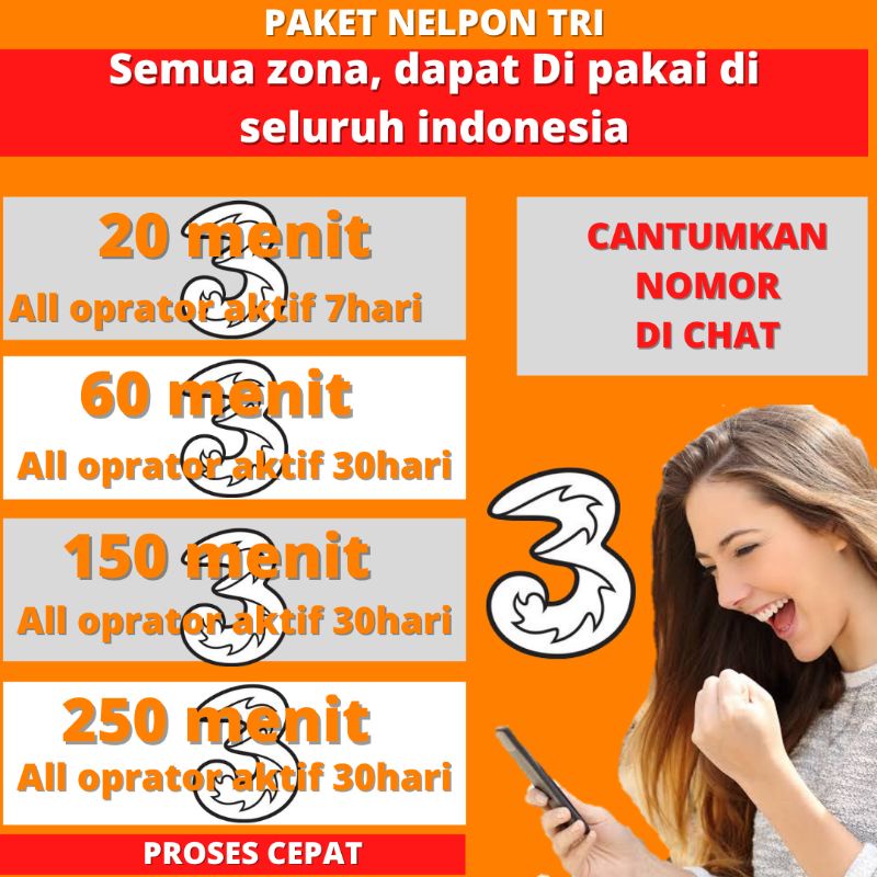 paket nelpon telpon tri three