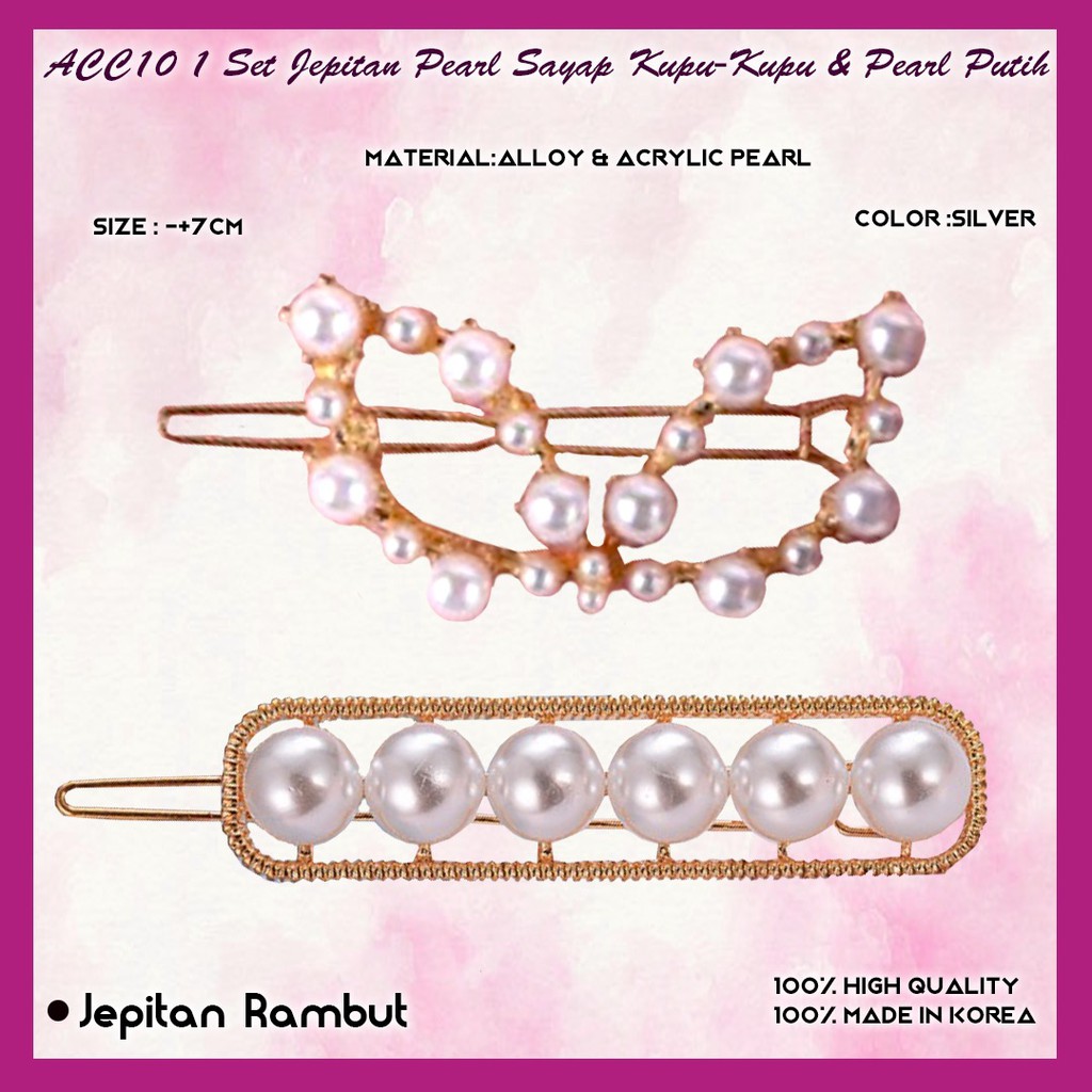 ACC10 1 Set Jepitan Pearl Sayap Kupu-Kupu & Pearl Putih